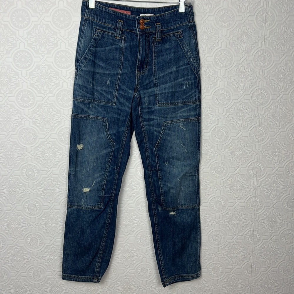 Anthropologie Pilcro Utility Cargo Jeans Distressed Denim Pockets Casual 25